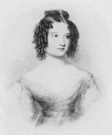 Kresba 17leté Ady Byronové (Augusta Ada King-Noel, hraběnka z Lovelace), dcery lorda Byrona.