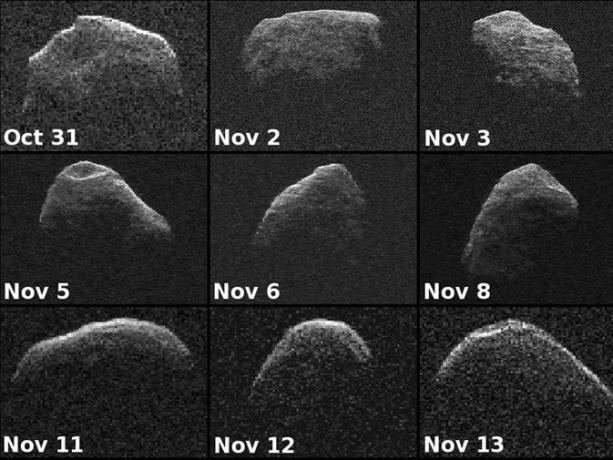 asteroid Apophis viděný na radarových snímcích.