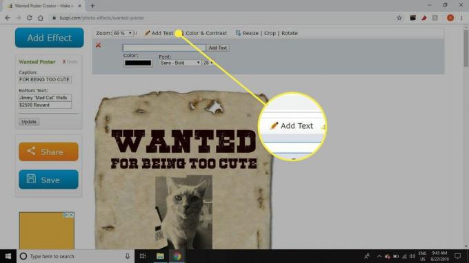 Snímek obrazovky Tuxpi se zvýrazněným tlačítkem Přidat text