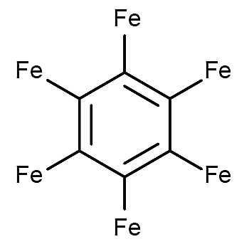 Benzenový kruh s atomy železa.