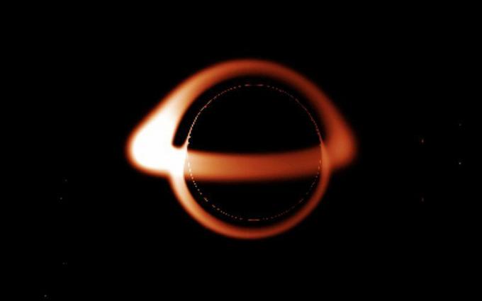 Model černé díry minus obklopující disk materiálu.