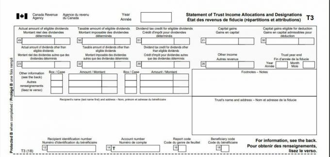 Kanadský daňový formulář T3 2018