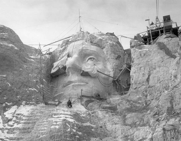 Carving Thomas Jefferson na hoře Rushmore