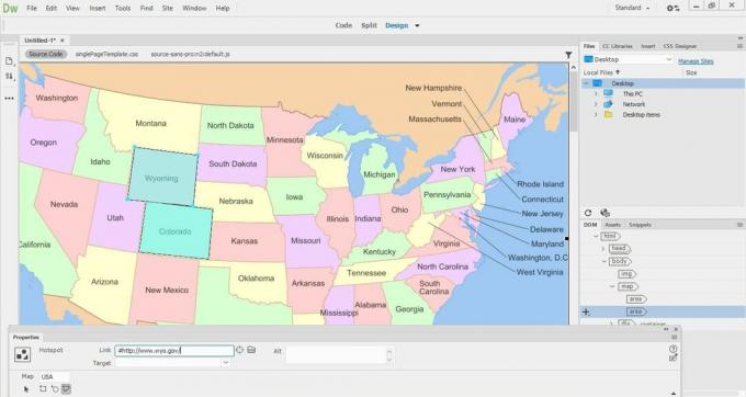 Obrazová mapa USA v Dreamweaveru