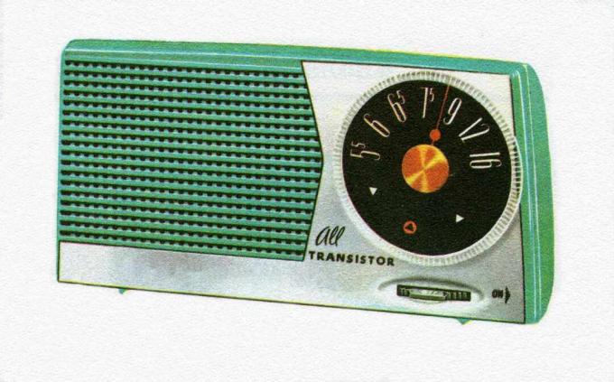 Vintage ilustrace přenosného tranzistorového rádia 50. let