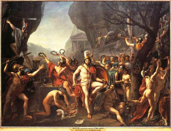 Leonidas v bitvě u Thermopylae. Jacques-Louis David (1748-1825), Musee du Louvre.