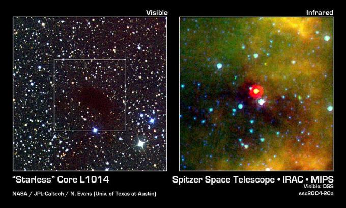 Galerie obrázků Spitzer Space Telescope - jádro bez hvězd, které není