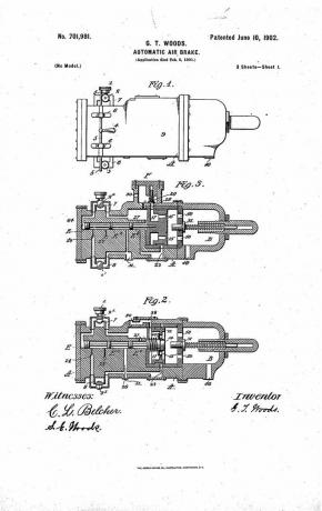 patent na Granville T. Woodsova automatická vzduchová brzda, 1902