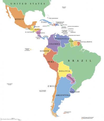 Politická mapa států Latinské Ameriky