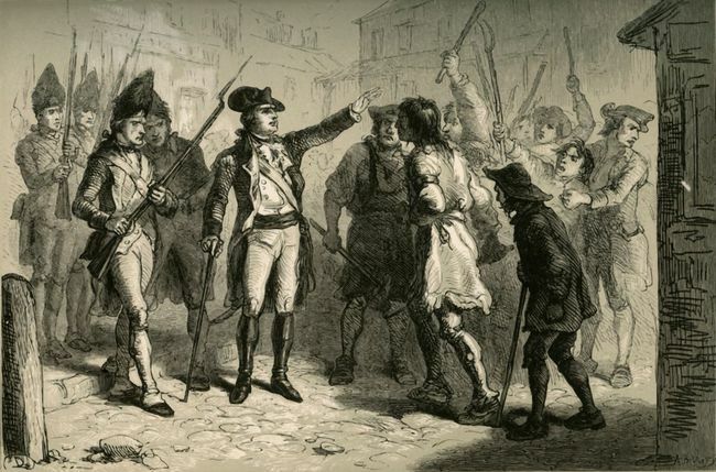 Britský královský guvernér William Tryon čelí v roce 1771 regulátorům Severní Karolíny
