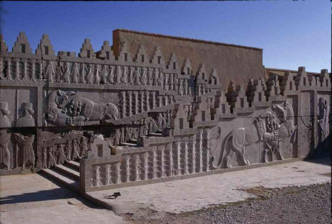 Reliéfní socha na schodišti Apadana v Persepolis