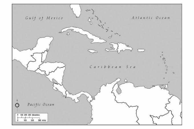 Prázdná mapa Střední Ameriky a Karibiku