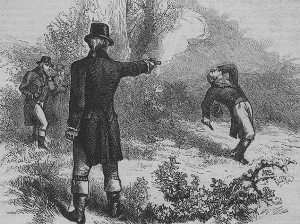 Viceprezident Aaron Burr zabil bývalého ministra financí Alexandra Hamiltona v souboji 11. července 1804.