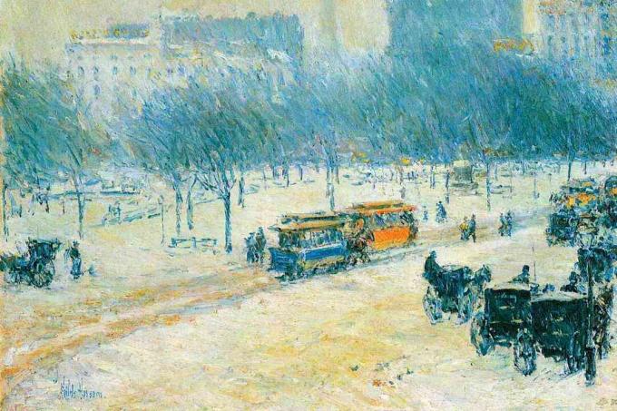 Childe Hassam zima v Union Square