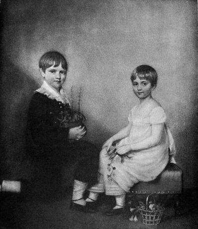 ilustrace Charlese Darwina a jeho sestry Catherine jako dětí