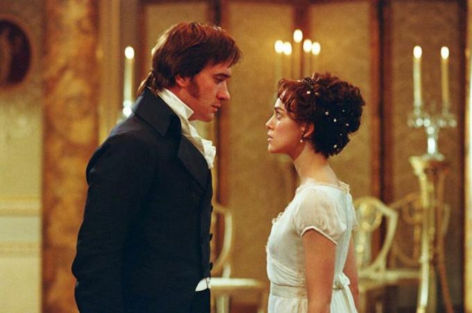 Elizabeth a pan Darcy hleděli jeden druhého na ples z Holandska