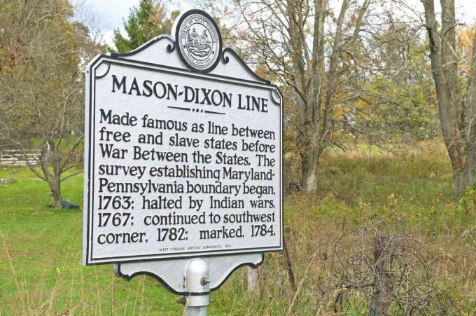 Podepsat označení historické Mason – Dixon Line