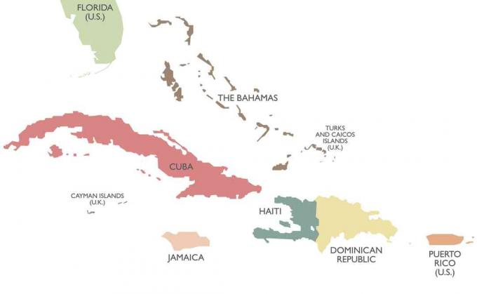 Politická mapa Velké Antily